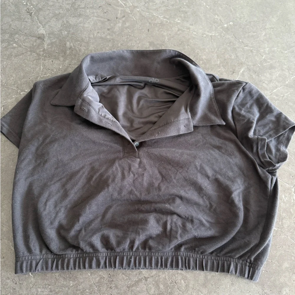 ALO Yoga Black Collar Top - Picture 1 of 4